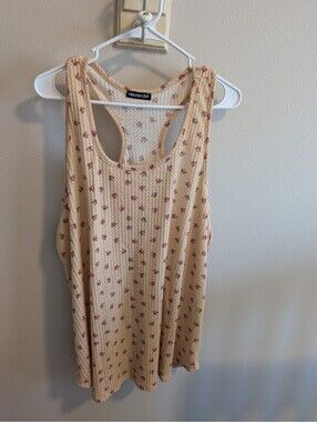 Hemish USA Woman's XXL Waffle Knit Racerback Tank Top Floral Neutral Cottagecore
